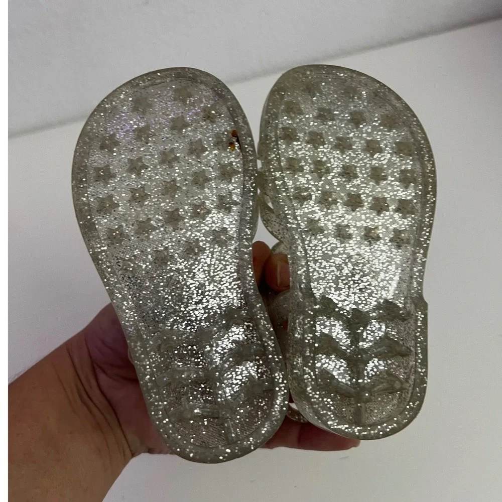 Cat & Jack Toddler Girls Silver Glitter‎ Jelly Sandals Clear Cage Shoes Size 5